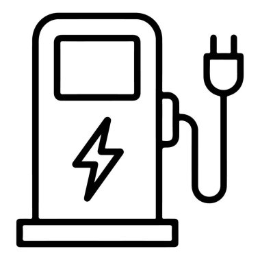 Elektrikli araba şarj istasyonunun yıldırım sembolü ve fişi olan basit bir çizgisi..