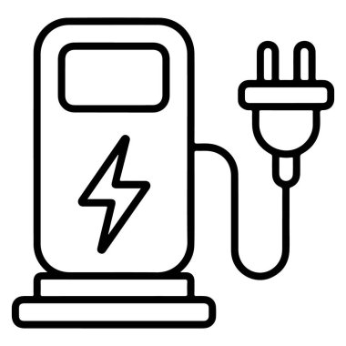 Fişi ve yıldırım sembolü olan bir elektrikli araç şarj istasyonunun basit bir çizimi..