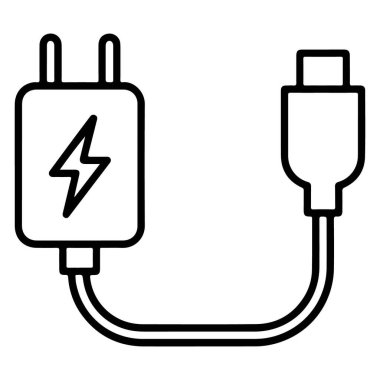 Bir USB duvar şarj aletinin ve bağlı olduğu kablonun minimalist çizimi.