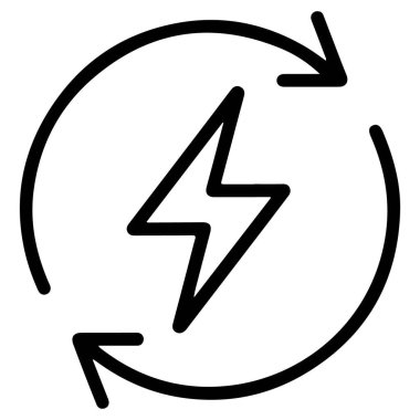 Dairesel ok sembolü içinde bir yıldırım simgesi tasvir eden basit bir siyah beyaz çizgi sanat simgesi.