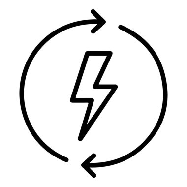 Bir yıldırım ve dairesel oklarla yenilenebilir enerjiyi temsil eden basit bir siyah beyaz simge.