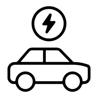 Üzerinde yıldırım sembolü olan elektrikli bir arabayı tasvir eden basit bir çizgi sanat simgesi..