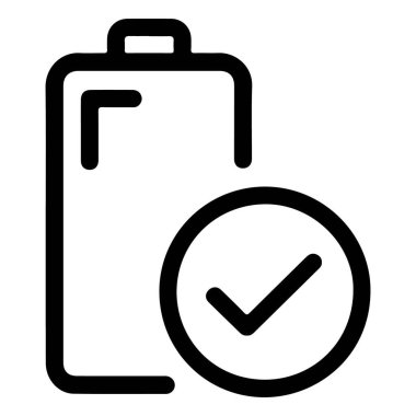 Basit bir siyah-beyaz çizgili sanat simgesi. Çemberin içinde işaretli bir kontrol işaretli tam bataryayı temsil ediyor..