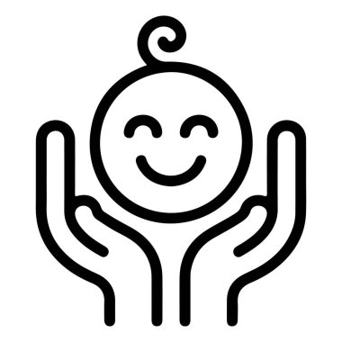 Gülümseyen bir bebeğin yüzünü tasvir eden basit bir sanat simgesi. İki açık elle nazikçe tutulmuş..