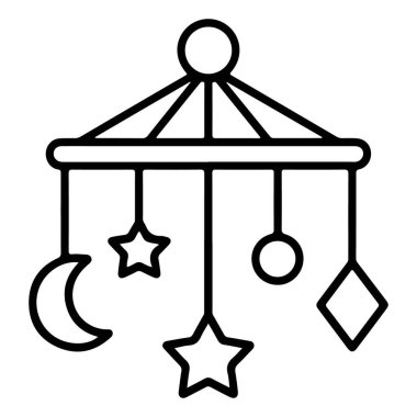 Ay, yıldızlar ve geometrik şekillerin yer aldığı bir bebek arabasının minimalist çizgisi..