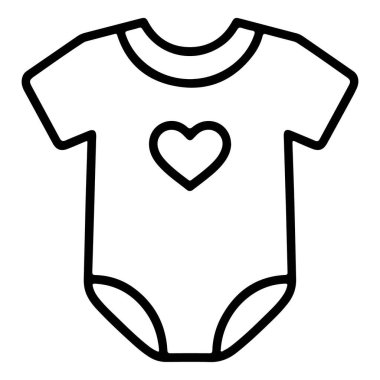 Basit bir kalp amblemi içeren minimalist bir çizginin, bir bebeğin vücut giysisinin çizimi..