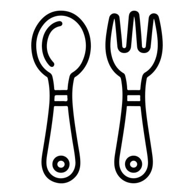 Temiz siyah-beyaz çizgili bir kaşık ve çatal tasviri, çocuklar için mükemmel..