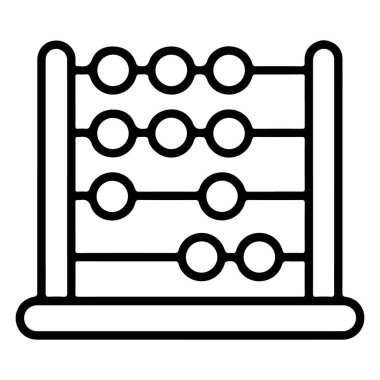 Geleneksel bir abaküsün minimalist çizgi çizimi, çubukların üzerinde boncuklar olan bir sayma aracı.