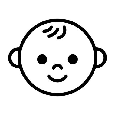 Gülümseyen bir bebeğin basit yüz hatlarıyla siyah beyaz minimalist bir tasviri.