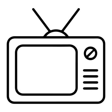 Anteni olan eski moda bir televizyonun minimalist siyah beyaz çizgisi..