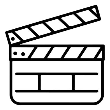 Minimalist bir siyah beyaz çizgi çizimi. Üzerinde üst tahtası açık bir film klasörü..