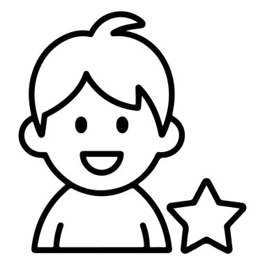 Bir yıldız sembolünün yanında gülümseyen bir çocuğun basit bir çizimi.