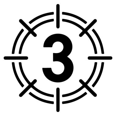 Bir film geri sayım hedefi içinde üç numaranın siyah beyaz simgesi.