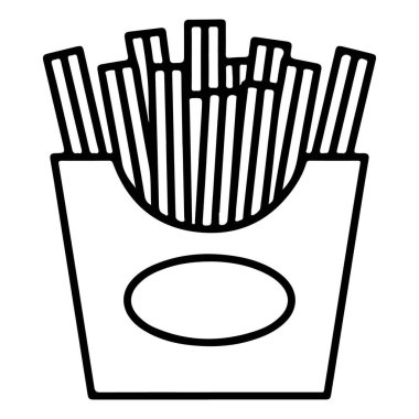 Klasik bir karton kağıtta patates kızartması serisinin minimalist çizgisi..