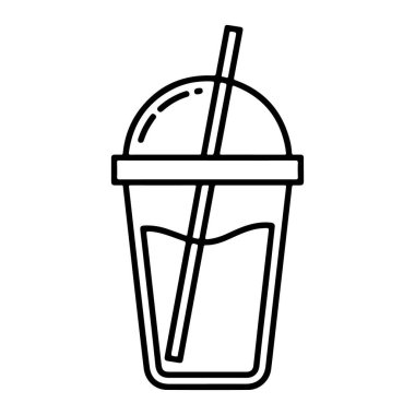 İçi içecek ve pipetle dolu şeffaf plastik bir bardağın minimalist çizgisi..