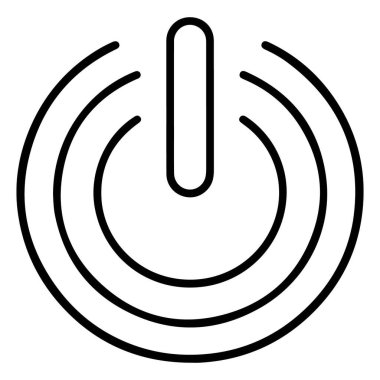 Bir minimalist siyah beyaz simge. Bir güç düğmesini temsil ediyor. Konsantre halkalar yayıyor..