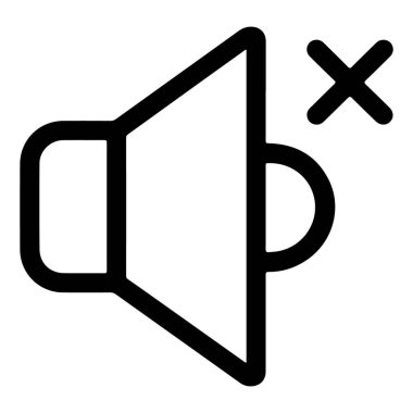 Bir hoparlör simgesinin 'x' li basit bir siyah beyaz çizgi çizimi..