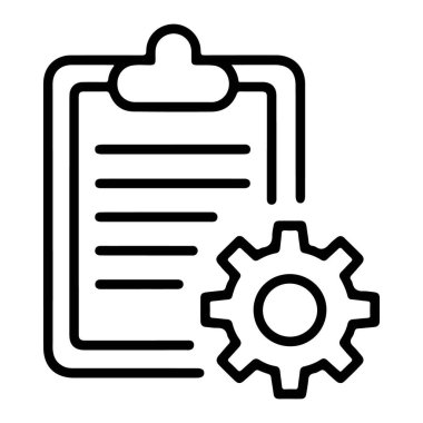 Metin satırları ve vites sembolü olan basit bir pano taslak simgesi.