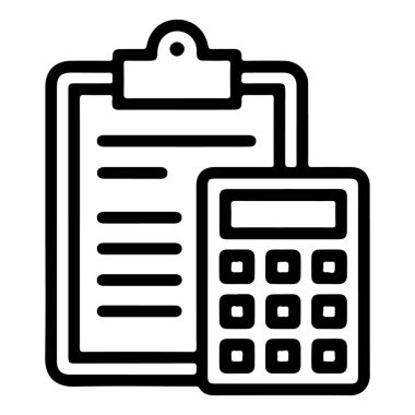 Çizgileri ve hesap makinesi olan bir pano gösteren siyah beyaz simge.