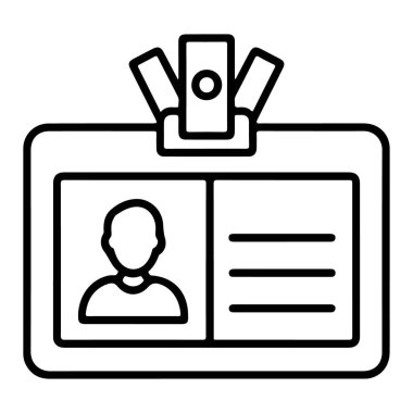 Dikdörtgen bir kimlik kartının minimalist çizgisi. Kişinin silueti ve metin satırları..