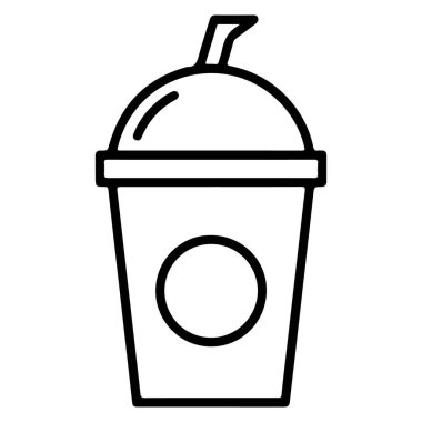 Temiz, minimalist, kubbeli bir kahve fincanı ve pipet çizimi..