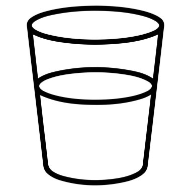 Bir minimalist siyah-beyaz çizimi. Sıvı içeren bardağın yarı noktasına kadar..