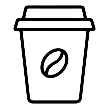İçinde kahve çekirdeği logosu olan tek kullanımlık kahve fincanının minimalist siyah beyaz çizgisi..