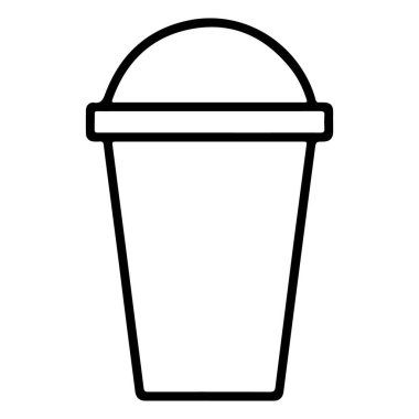 Tek kullanımlık kubbeli bir bardağın minimalist siyah beyaz çizgisi çizimi..