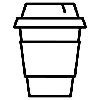Tek kullanımlık bir kahve fincanının minimalist siyah beyaz çizgisi. Kapağı ve koruyucu bir kolu var..