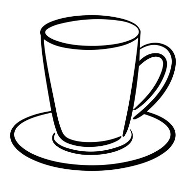 Minimalist, el çizimi bir resim boş bir kahve fincanı ile bir fincan altlığı üzerinde dinleniyor.