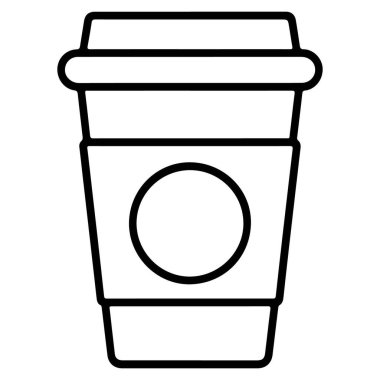 Yuvarlak logolu tipik bir kahve fincanının minimalist siyah beyaz çizimi.