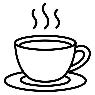 Sıcak bir bardakta yükselen buharlı bir içeceğin minimalist siyah beyaz çizimi..