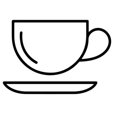 Klasik kahve fincanının sapı ve tabağı eşleşen minimalist siyah beyaz çizgisi..