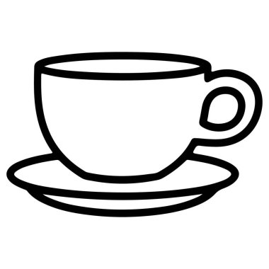 Klasik bir kahve fincanı ve çay tabağının minimalist siyah beyaz çizimi..