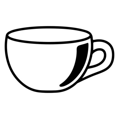 Boş bir seramik kahve bardağının saplı minimalist siyah beyaz çizgisi..