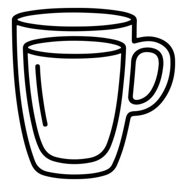 Minimalist, siyah-beyaz çizgili, çift duvarlı cam bardak tasviri. Sıcak içecekler için mükemmel..