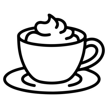 Bir fincan fincan kremayla dolu bir kahve fincanının minimalist siyah beyaz çizimi..