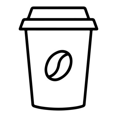 Belirgin bir kahve çekirdeği amblemi içeren tek kullanımlık kahve fincanının minimalist siyah beyaz çizgisi..