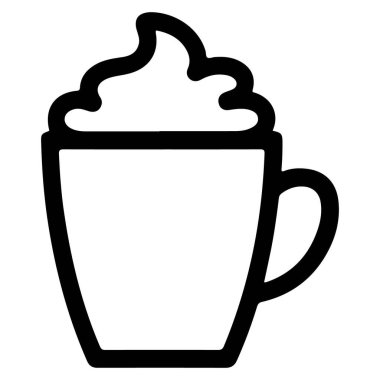 Üzerinde krem şanti olan bir kahve fincanının minimalist siyah beyaz çizimi..