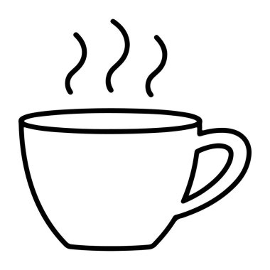 Minimalist bir çizgi, sıcak bir içeceği temsil eden, buharı yükselen bir kupayı resmediyor..