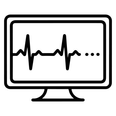 Bir bilgisayar monitörünün basit bir çizgi çizimi dalgalı bir elektrokardiyogram dalgalanması gösteriyor..