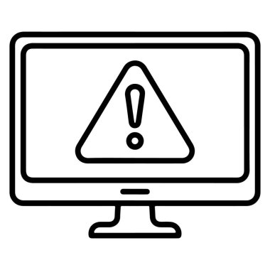 Bir bilgisayar monitörünün içinde ünlem işareti olan bir uyarı üçgeni gösteren basit bir çizgi çizimi.