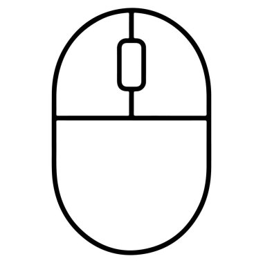 Bir bilgisayar faresinin minimalist siyah beyaz çizgisi, içinde iki düğme ve bir kaydırma tekerleği var..