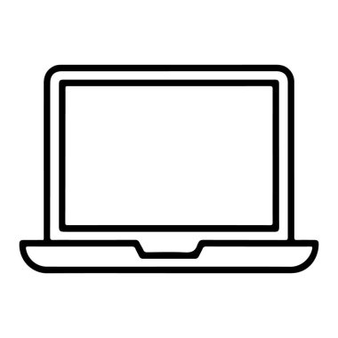 Modern bir dizüstü bilgisayarın minimalist bir taslak çizimi, boş bir ekranla kullanıma hazır ve açıktır..
