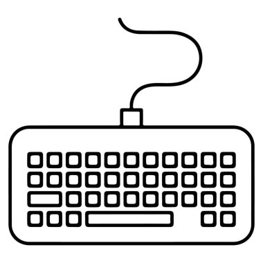 Görünür bir bağlantı kablosu ve eğri bir kablosu olan bir bilgisayar klavyesinin minimalist çizgisi..