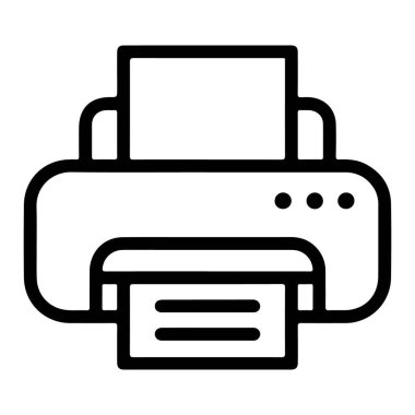 Bir yazıcının minimalist çizgisi çizimi, kağıdın beslenme ve çıktısını gösteriyor.