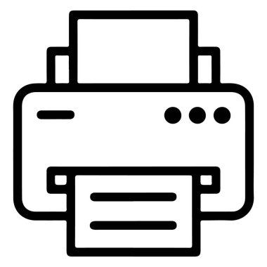 Kağıt çıktısı ve girdisi olan çağdaş bir yazıcıyı temsil eden minimalist siyah beyaz çizgi.