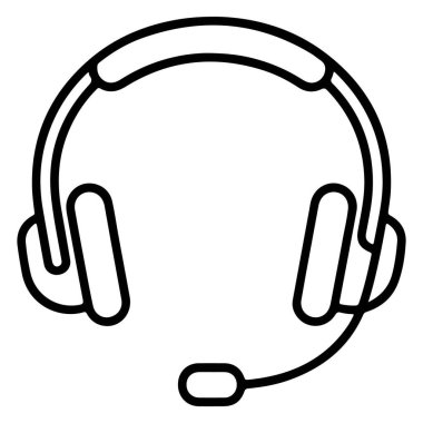 Ses ve iletişimi temsil eden mikrofonlu bir kulaklığın minimalist siyah beyaz çizimi.