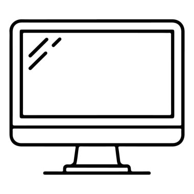Basit bir duruşu olan düz ekran bilgisayar monitörünün minimalist çizgisi çizimi.