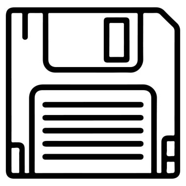 Veri depolama ve klasik bilgisayarları temsil eden 3.5 inçlik disketin basit bir çizgi resim simgesi.